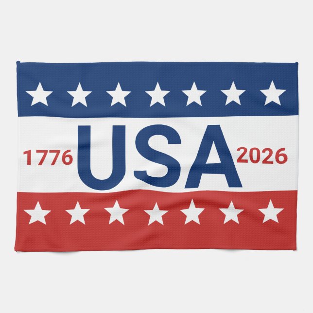 USA 1776 2026 250th Anniversary Red White Blue Kitchen Towel (Horizontal)