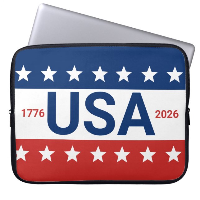 USA 1776 2026 250th Anniversary Red White Blue Laptop Sleeve (Front)