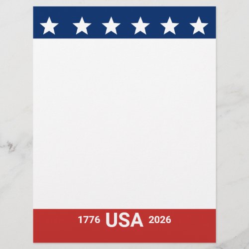 USA 1776 2026 250th Anniversary Red White Blue Letterhead