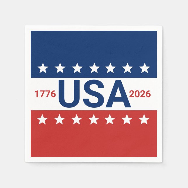 USA 1776 2026 250th Anniversary Red White Blue Napkins (Front)