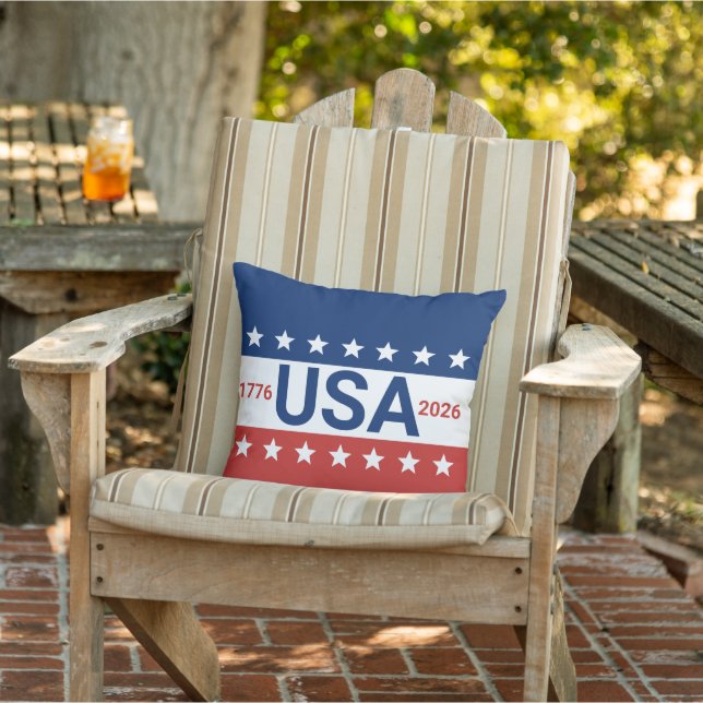 USA 1776 2026 250th Anniversary Red White Blue Outdoor Pillow (Chair)