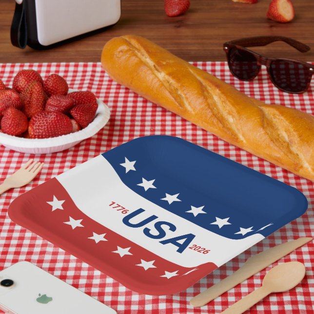 USA 1776 2026 250th Anniversary Red White Blue Paper Plates (Picnic)
