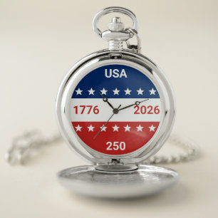 USA 1776 2026 250th Anniversary Red White Blue Pocket Watch
