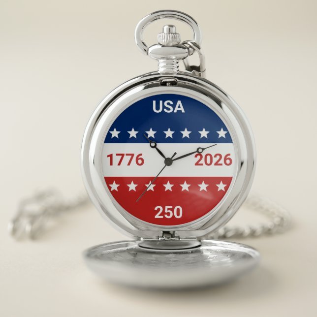 USA 1776 2026 250th Anniversary Red White Blue Pocket Watch (Inside)
