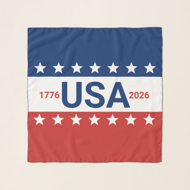 USA 1776 2026 250th Anniversary Red White Blue Scarf (Front)