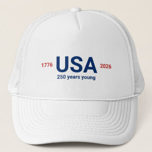 USA 1776 2026 250th Anniversary Red White Blue Trucker Hat