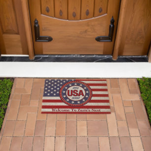 USA 1776 - 2026 With USA Flag Fiber Doormat