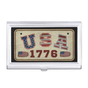 USA 1776 Vintage American Flag Business Card Case