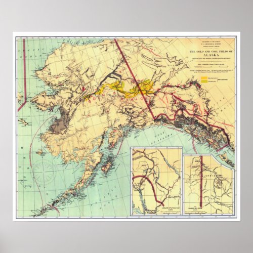  USA 1898 Alaska _ Gold And Coal Fields Map Poster