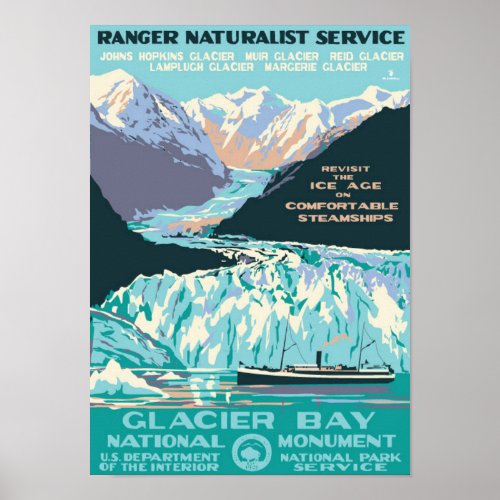  USA 1925today Alaska _ GLACIER BAY Monument Poster