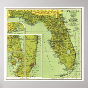 " USA: 1930/today Florida - Detailed map Poster