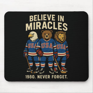 Usa 1980 Ice Hockey Retro Animals  Mouse Pad