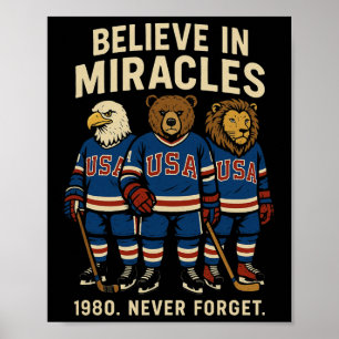Usa 1980 Ice Hockey Retro Animals  Poster