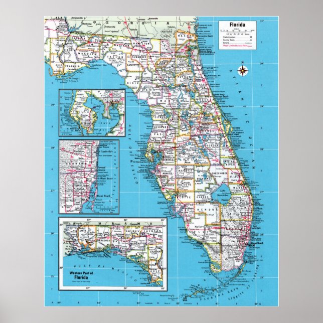 " USA: 2015/heute Florida - Detaillierte Landkarte Poster (Front)