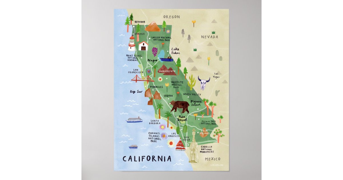 - 2021/heute Kalifornien Karte Zazzle Nationalpark Poster USA: |