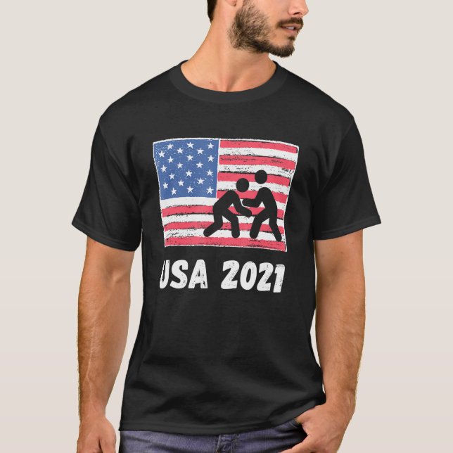 Usa 2021 Wrestling Retro American Tokyo 2021 Summe T-Shirt (Front)