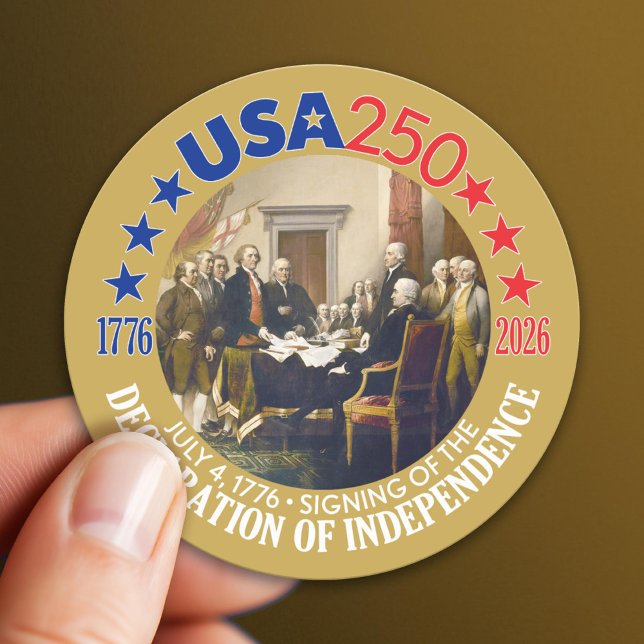 USA 250 - 1776-2026 - Declaration of Independence Classic Round Sticker (USA 250 - America's 250th Celebration 1776-2026)