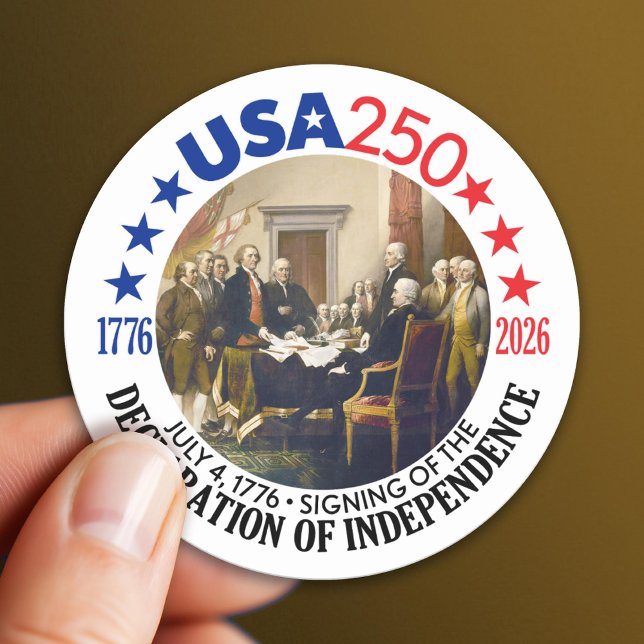 USA 250 - 1776-2026 - Declaration of Independence Classic Round Sticker (USA 250 - America's 250th Celebration 1776-2026)