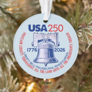 USA 250 - 1776-2026 - Liberty Bell Red White Blue Ornament