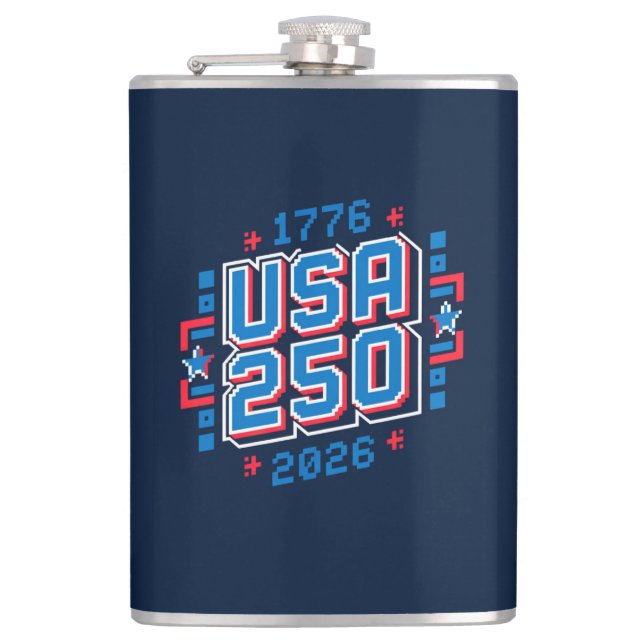 USA 250 – 1776 to 2026 Pixel Art Flask (Front)