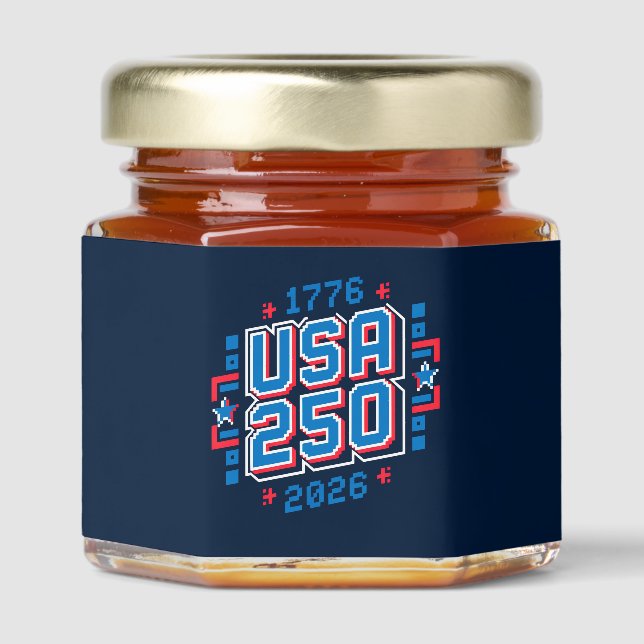 USA 250 – 1776 to 2026 Pixel Art Honey Jar Favors (Front)