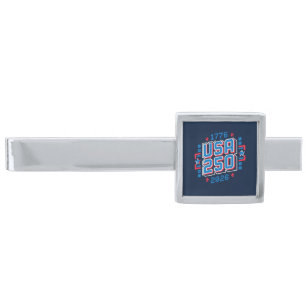 USA 250 – 1776 to 2026 Pixel Art Silver Finish Tie Bar