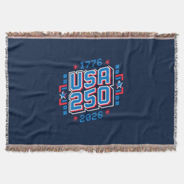 USA 250 – 1776 to 2026 Pixel Art Throw Blanket (Front)