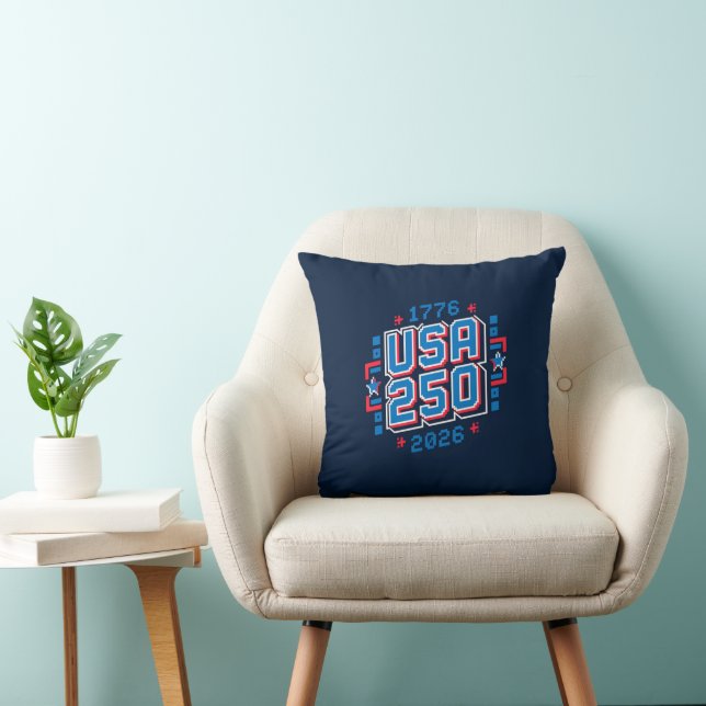USA 250 – 1776 to 2026 Pixel Art Throw Pillow (Chair)