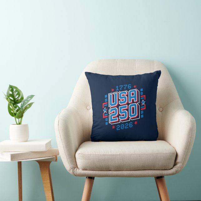 USA 250 – 1776 to 2026 Pixel Art Throw Pillow (Chair)