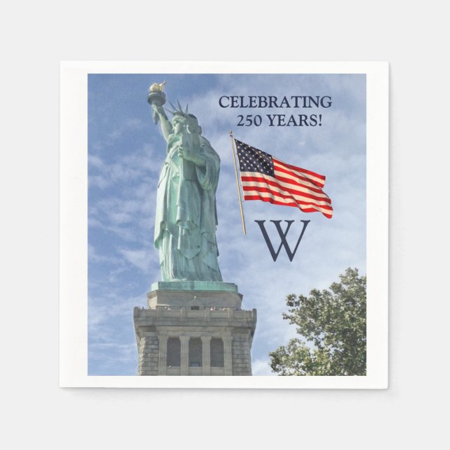 USA 250 American Flag Statue of Liberty Monogram  Napkins (Front)
