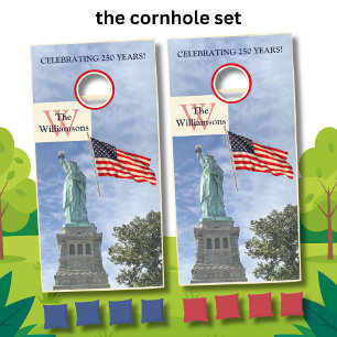 USA 250 American Flag Statue of Liberty Name Cornhole Set
