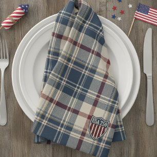USA 250 American Plaid Shield Motif ID1301 Cloth Napkin