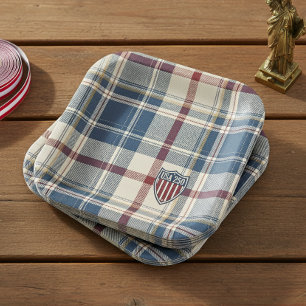 USA 250 American Plaid Shield Motif ID1301 Paper Plates
