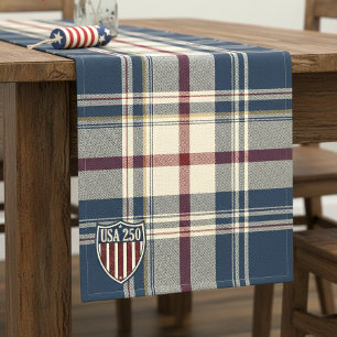 USA 250 American Plaid Shield Motif ID1301 Short Table Runner