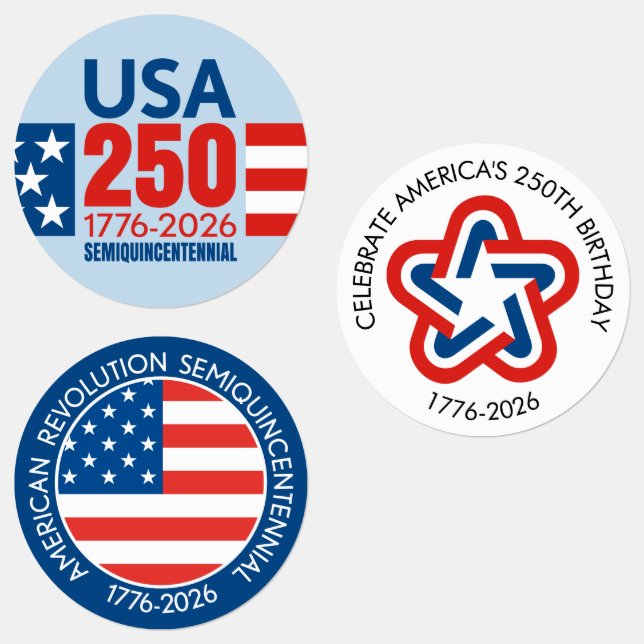 USA 250 - America's 250th Birthday - Stars Stripes Labels (Group)