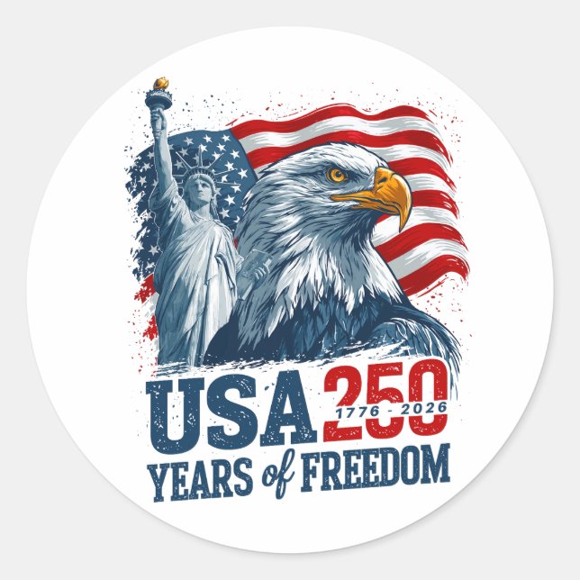 USA 250 America's Semiquincentenl Liberty & Eagle Classic Round Sticker (Front)