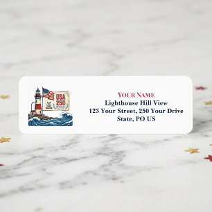 USA 250 Anniversary Lighthouse Coastal Waves Decor Label