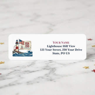 USA 250 Anniversary Lighthouse Coastal Waves Decor Label