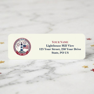 USA 250 Anniversary Lighthouse Red Blue Fireworks Label