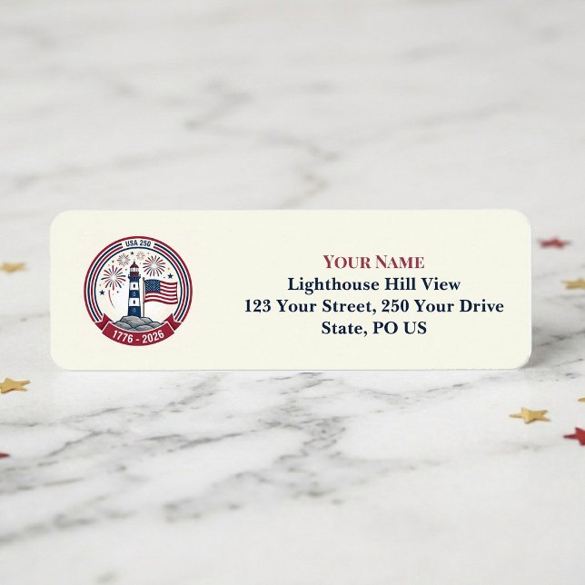 USA 250 Anniversary Lighthouse Red Blue Fireworks  Label (USA 250 Anniversary Lighthouse Red Blue Fireworks Label)