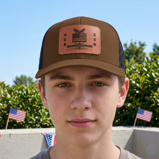 USA 250 Anniversary Patriotic Eagle Heritage Flag Leather Patch Hat