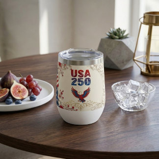 USA 250 Anniversary Patriotic Eagle Vintage Pride Thermal Wine Tumbler