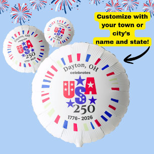 USA 250 Custom Town State Patriotic Red White Blue Balloon