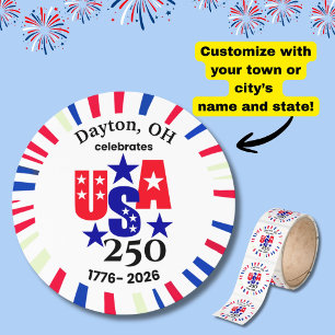 USA 250 Custom Town State Patriotic Red White Blue Classic Round Sticker