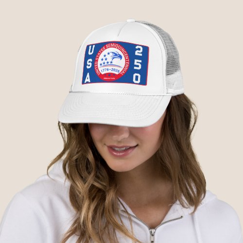 USA 250 Eagle Badge Semiquincentennial 1776–2026 Trucker Hat