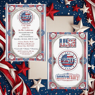 USA 250 Freedom Silver Anniversary Red White Blue Invitation