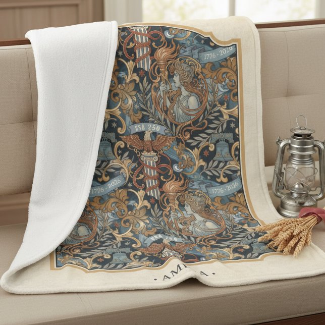 USA 250 Liberty Art Nouveau Pattern Border ID1302 Fleece Blanket (Creator Uploaded)