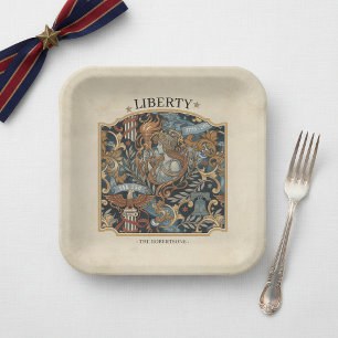 USA 250 Liberty Art Nouveau Pattern Border ID1302 Paper Plates