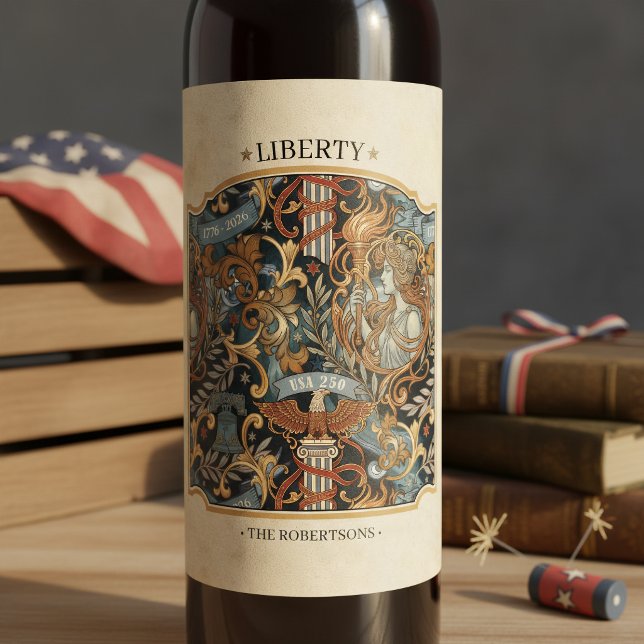 USA 250 Liberty Art Nouveau Pattern Border ID1302 Wine Label (Creator Uploaded)