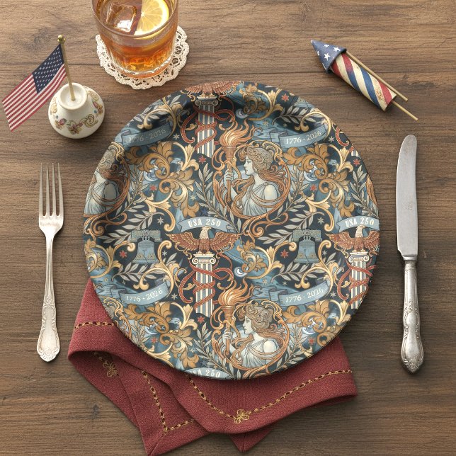 USA 250 Liberty Art Nouveau Pattern ID1302 Paper Plates (Creator Uploaded)